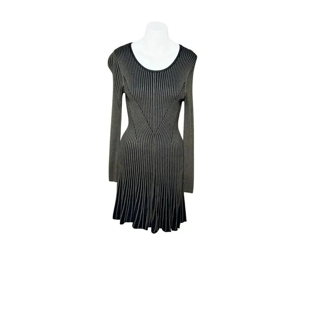 Express olive and black striped knit long sleeve sweater dress size M